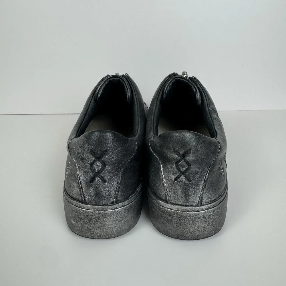 Frye Shoes Women's Sz 6.5 Lena Low Zip Up Leather Casual Sneaker Silver Metallic